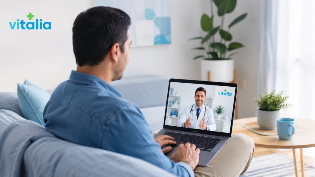 Paciente en teleconsulta medica online con un doctor de Vitalia